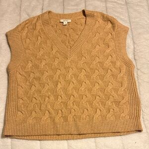 Ann Taylor Camel Cable Knit V-Neck Sweater Vest